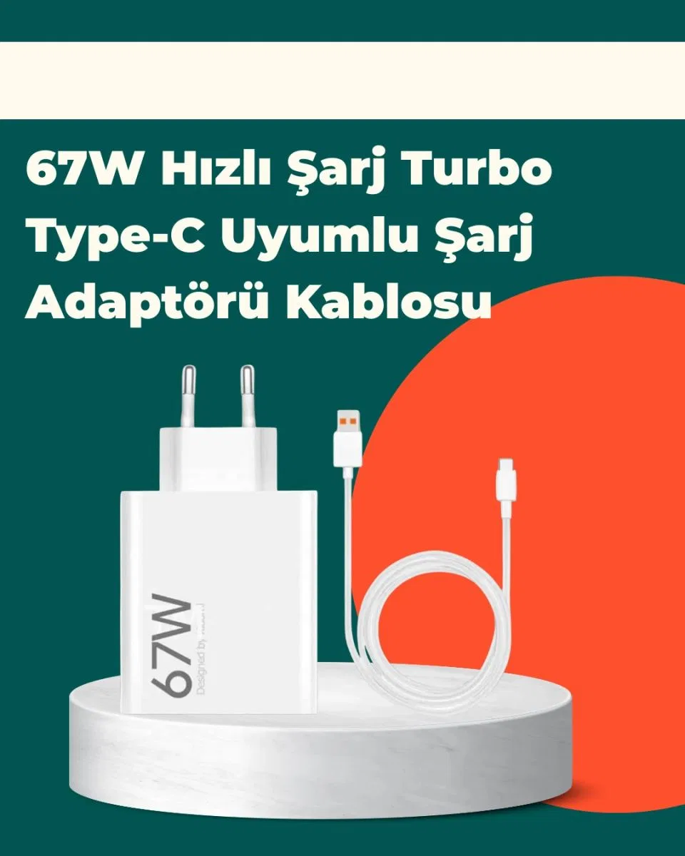 Güvenli Ve Hızlı Şarj İçin 67w Turbo Adaptör Type-c Kablo İle