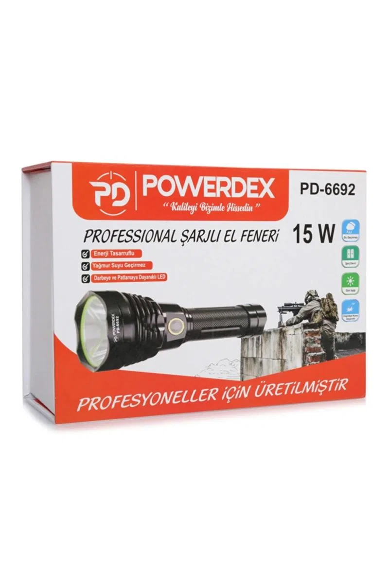 Pd-6692 15 Watt 1000 Lümen Profesyonel Şarjlı El Feneri görsel 2