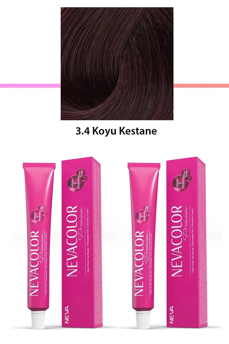 2 li Set Premium 3. 4 Koyu Kestane - Kalıcı Krem Saç Boyası 2 X 50 g Tüp