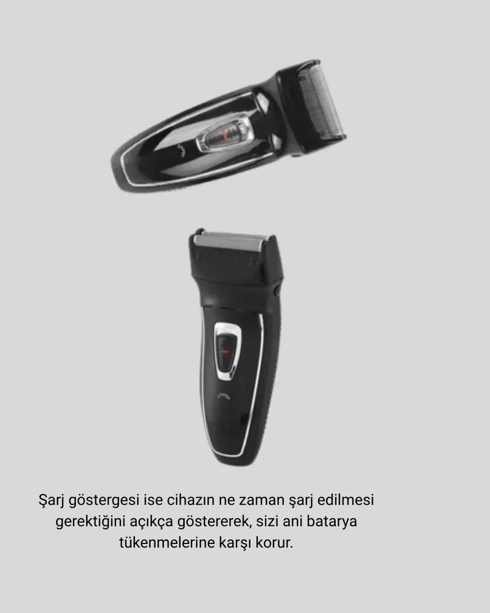 Kablosuz Tıraş Makinesi Çift Başlıklı Kuru Tıraş Folyo Başlık Şarj Göstergeli görsel 3