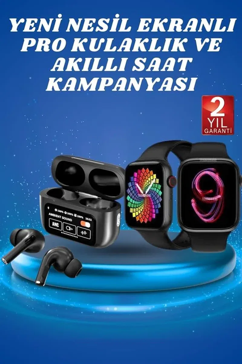 Ekranlı Yeni Nesil Pro Kulaklık ve Akıllı Saat Kampanyası Kulak İçi Mikrofonlu görsel 2