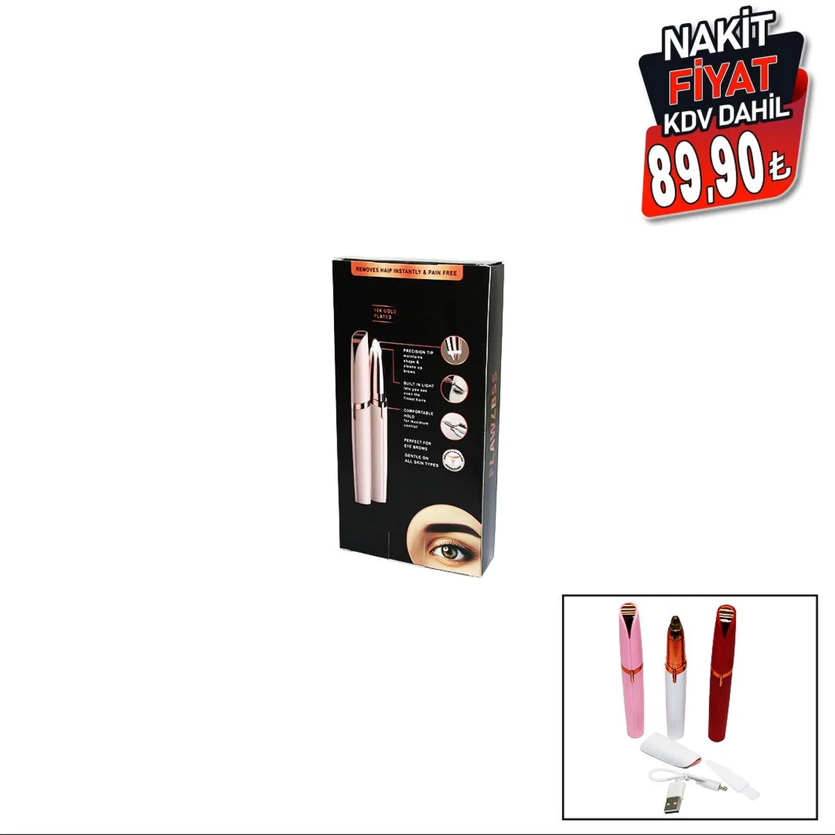 USB Şarjlı Kalem Tüy Temizleme Makinesi 18K Altın Kaplama görsel 4