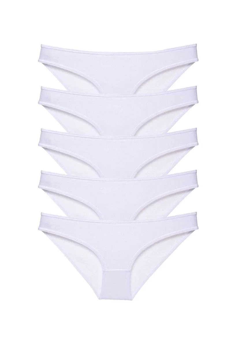 5 adet Süper Eko Set Likralı Kadın Slip Külot Beyaz