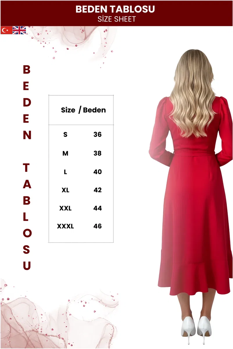 Kadın Krep Kumaş Kuşaklı Elbise görsel 5