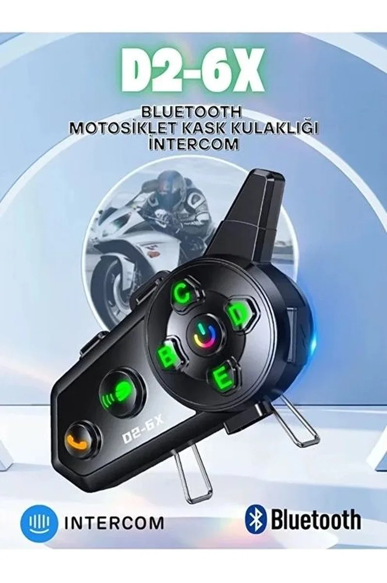 D2-6x 1000m Mesafeli 6 Klı İntercom Bluetooth Motosiklet Kask Kulaklığı İntercom Kulaklık
