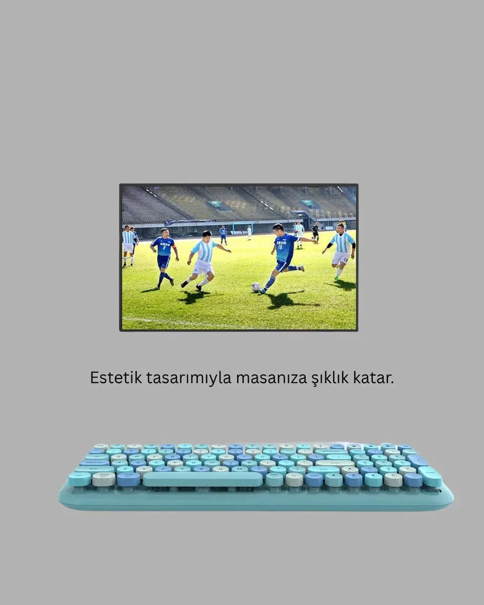 Retro Daktilo Stilli Kablosuz Klavye Mouse Seti – Sessiz ve Şık görsel 4