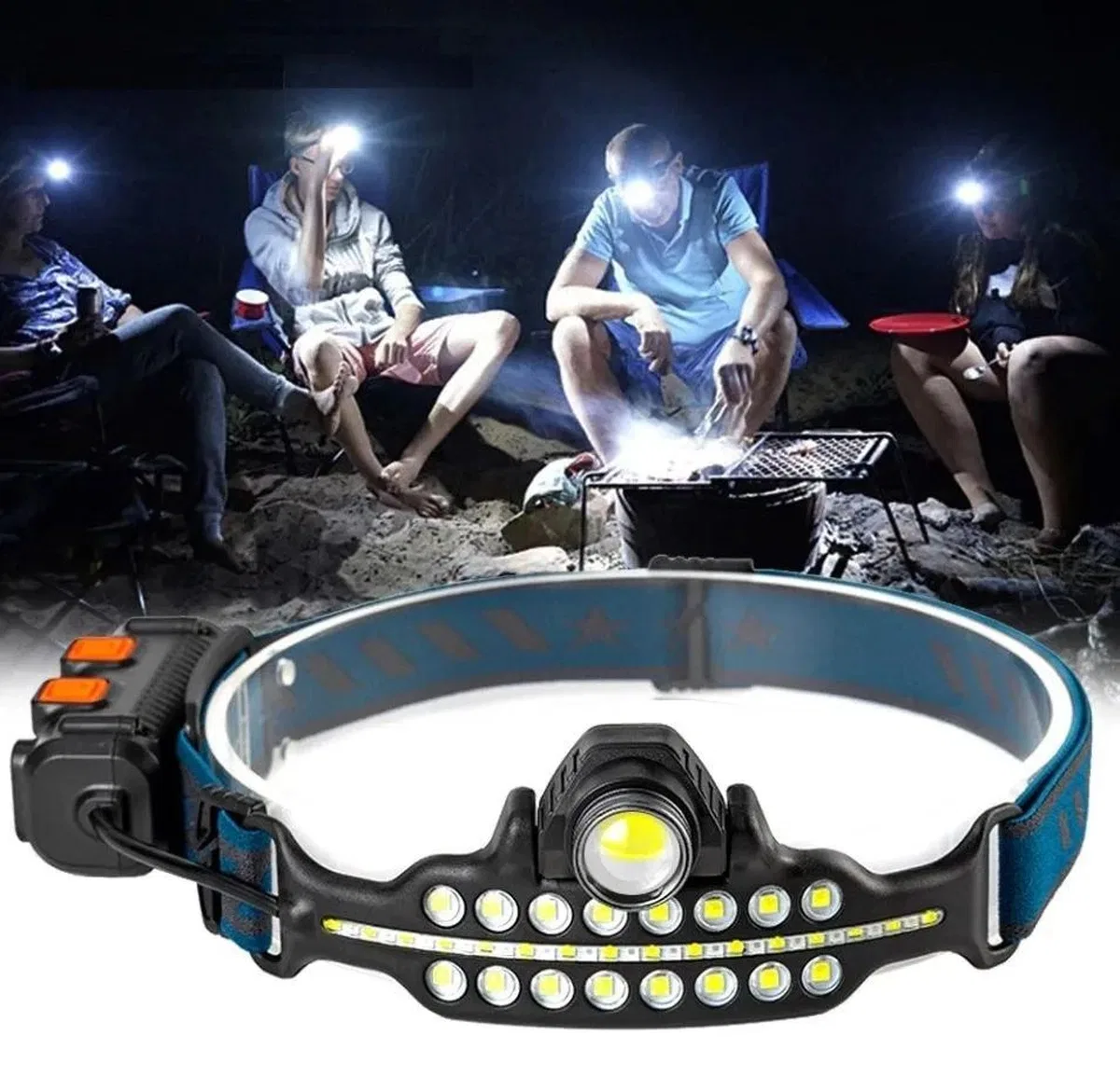 Fithome W690 7 Aydınlatma Modlu Xpe Cob Led Sensörlü Dahili Pilli Usb Şarj Edilebilir Kafa Feneri görsel 2
