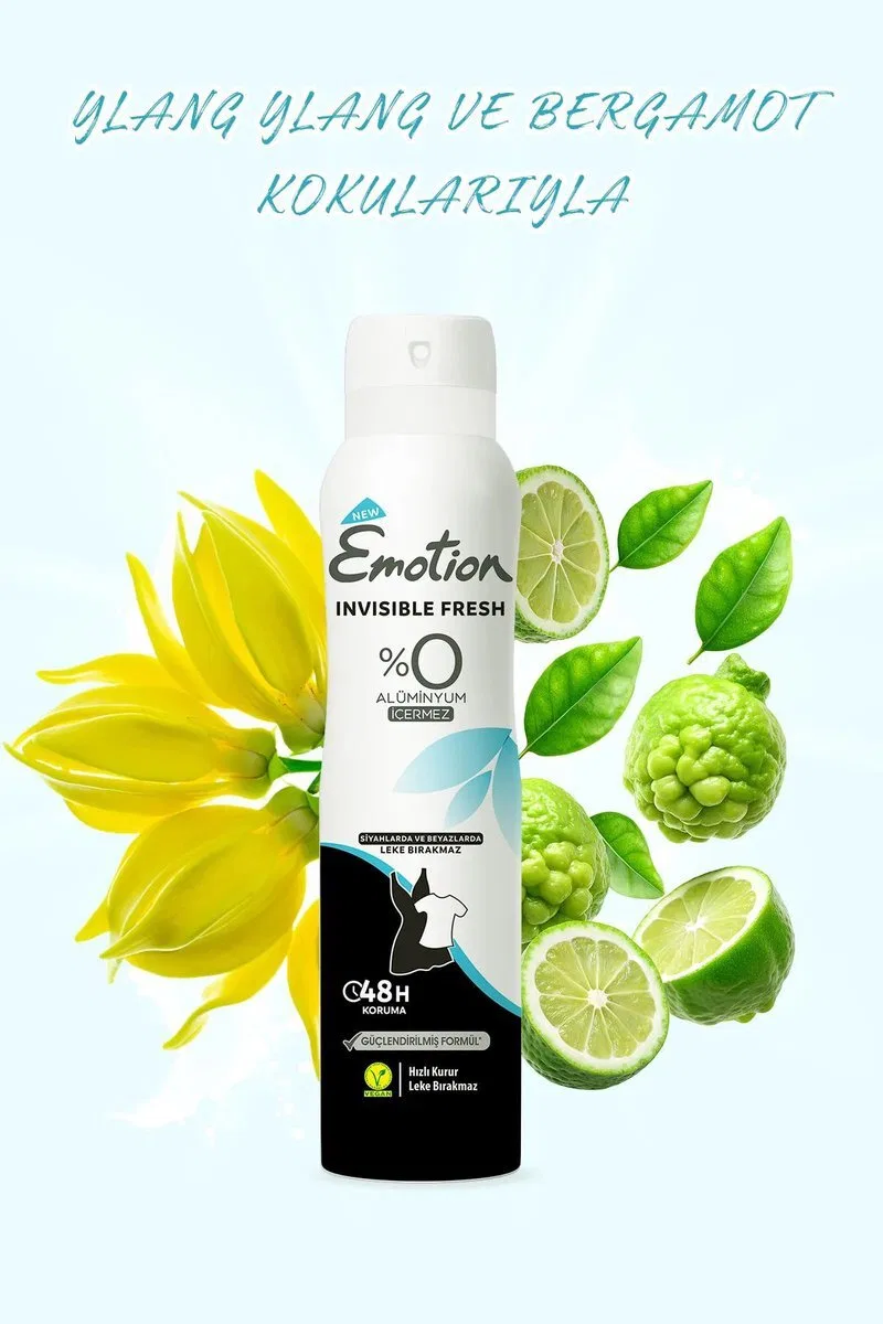 Emotion Invisible Fresh Black & White Kadın Deodorant 150ml Vegan, Leke Bırakmaz görsel 2
