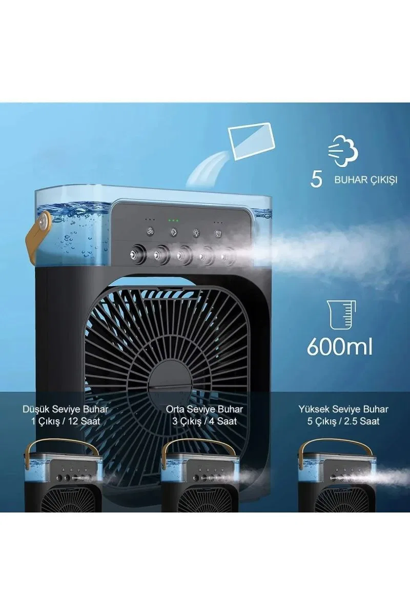 Taşınabilir Işıklı 5 Spreyli Vantilatör Buzlu Buharlı Vantilatör Mini Fan Nemlendirici görsel 2