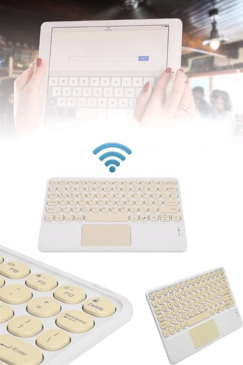 Android Ve İos Uyumlu Bluetooth Klavye Touchpad Slim Kablosuz Wifi Q Klavye görsel 5