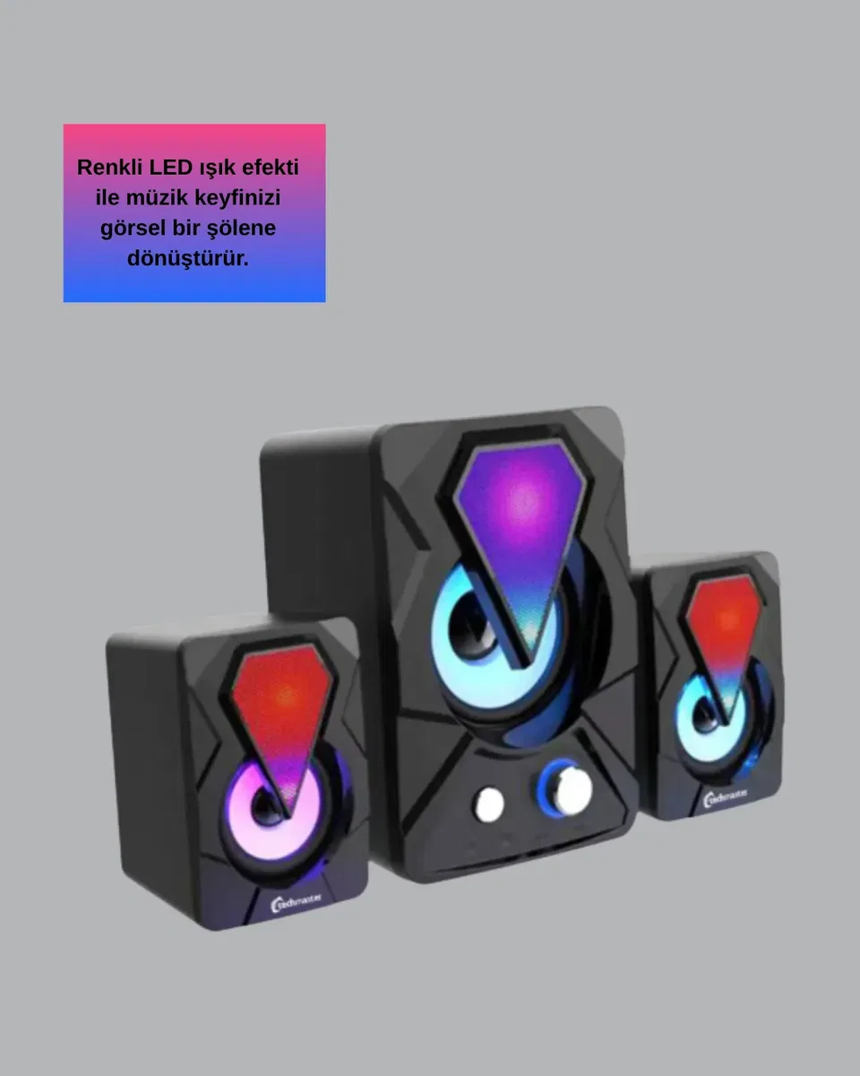 RGB Işıklı USB Hoparlör Seti 9W Çıkış Gücü Derin Bas görsel 4