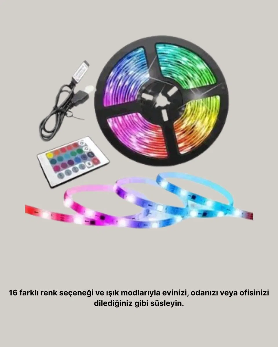 Smart Şerit Led Kumandalı Usb Enerjili Suya Dayanıklı Dekoratif Aydınlatma görsel 3