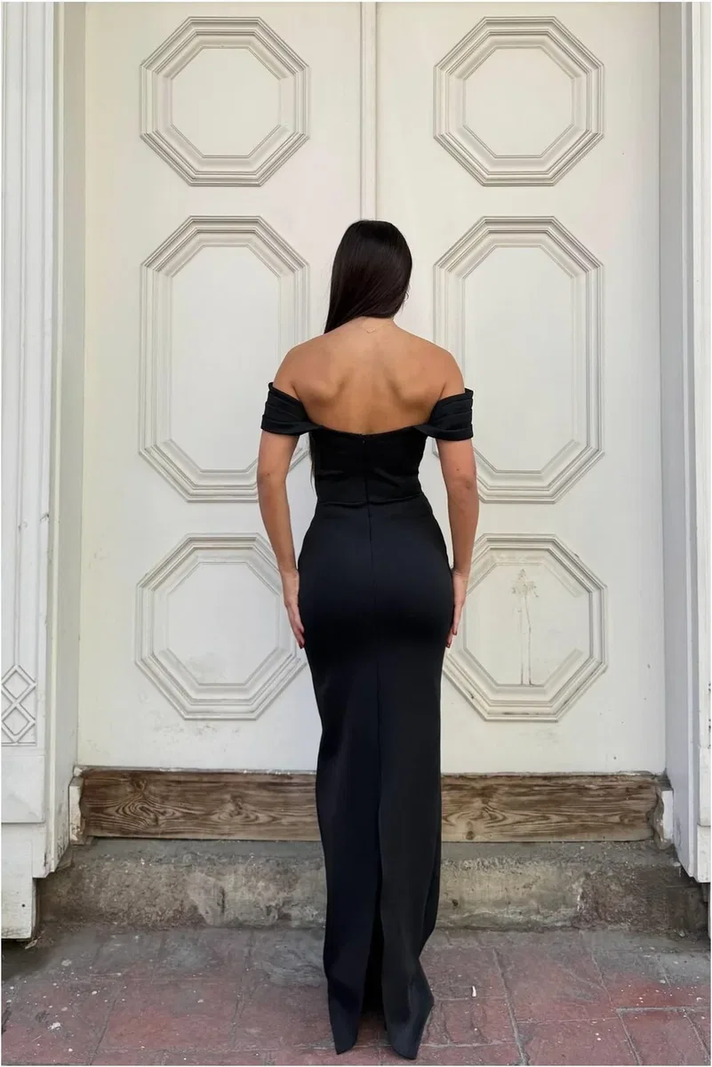 Kadın Modern Dik Yaka Payetli Maxi Uzun Kollu Abiye Elbise görsel 8
