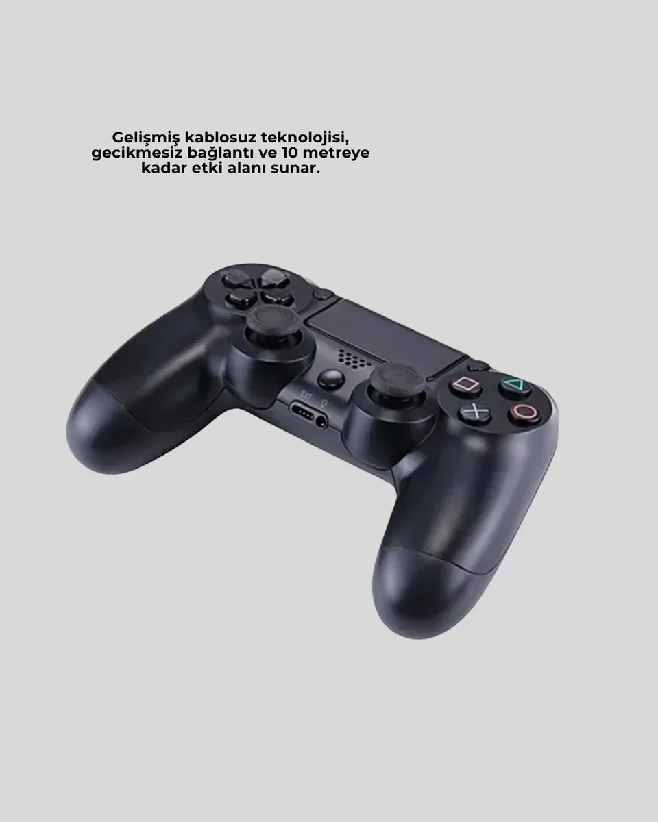 Bluetooth Kablosuz PS4 Gamepad Çift Motorlu Siyah Controller görsel 5