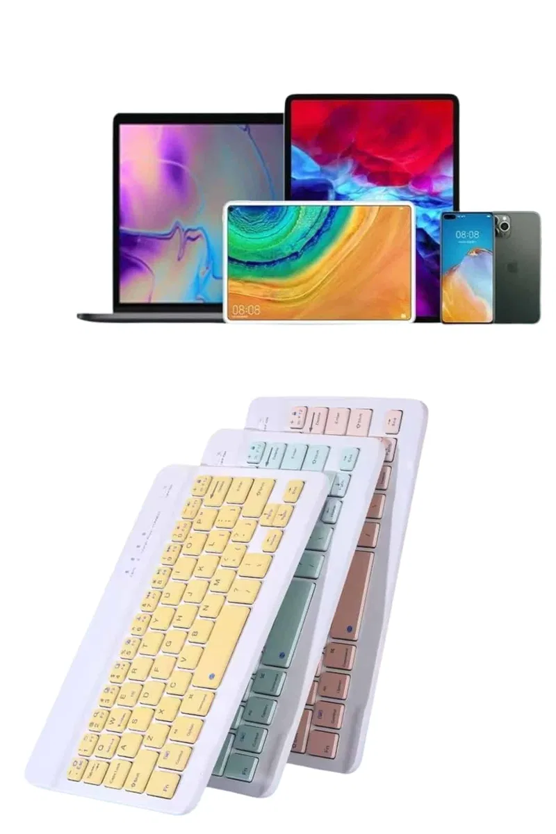 Android ve İOS Uyumlu Bluetooth Kablosuz Türkçe Q Klavye Renkli görsel 2