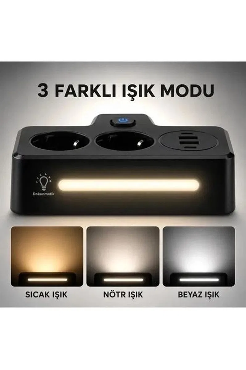 Bkl-502 Akım Korumalı 2li Priz 2 Usb Ve 2 Type-c Çıkış 4000w Hızlı Şarj Duvar Tipi Dokunmatik Led Aydınlatmalı görsel 3
