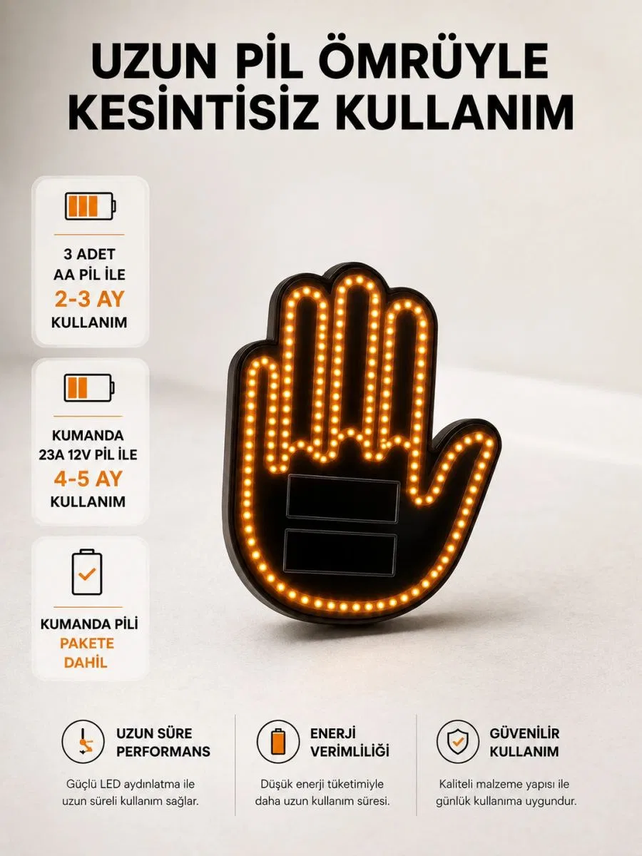 Pilli Led Işık Araç Camı İçin Uzaktan Kumandalı El Simgesi