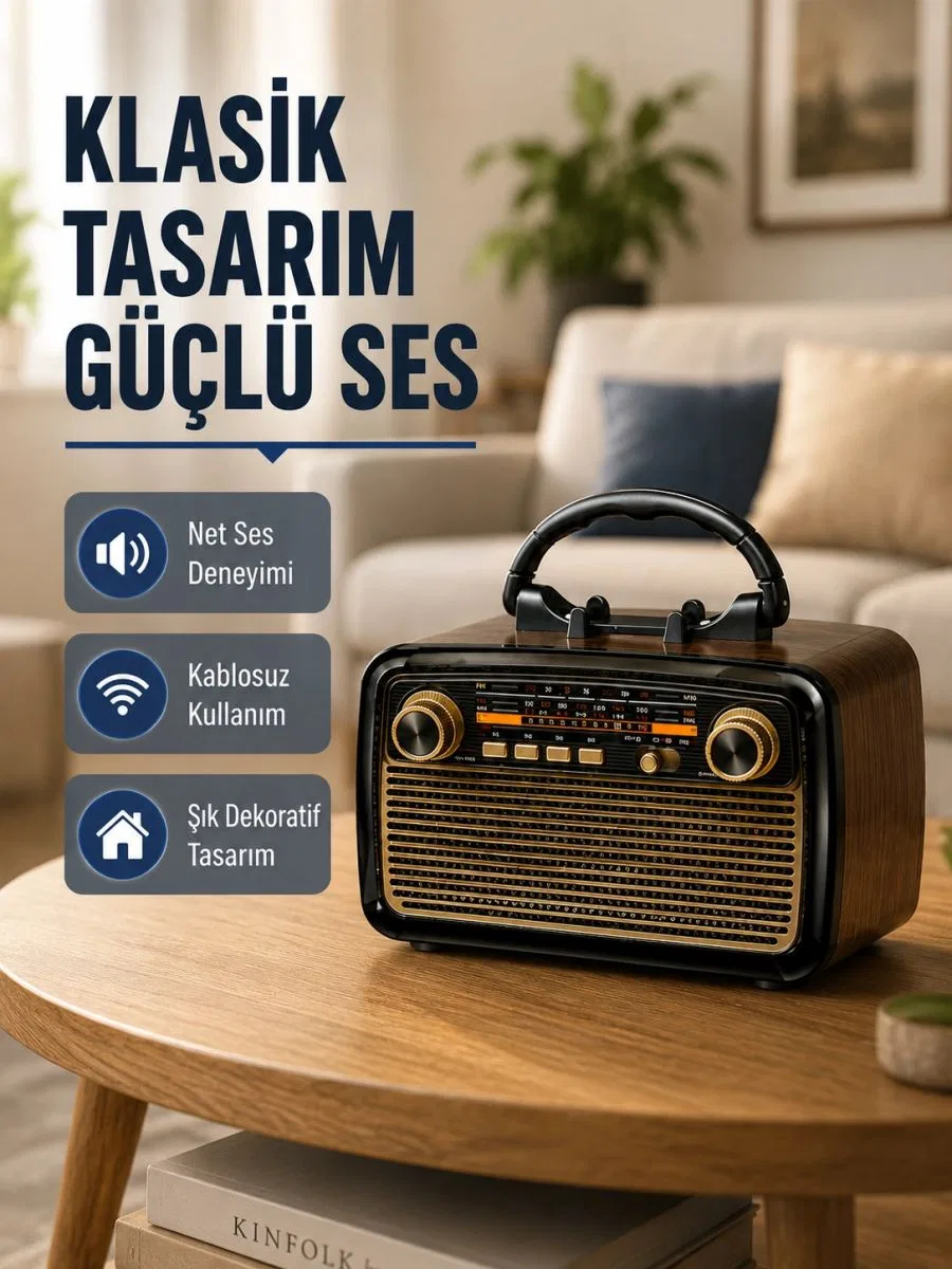 Ahşap Dokulu Bluetooth Müzik Kutusu – Vintage Led Tasarımıyla Modern Ses Deneyimi