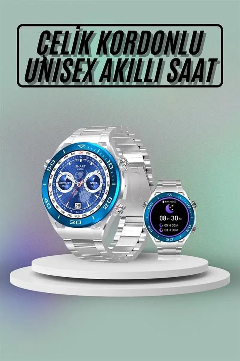 Akıllı Saat Çelik Kordonlu Amoled Ekran Android ve İOS Uyumlu Çağrı Cevaplayabilen Yeni Nesil görsel 2