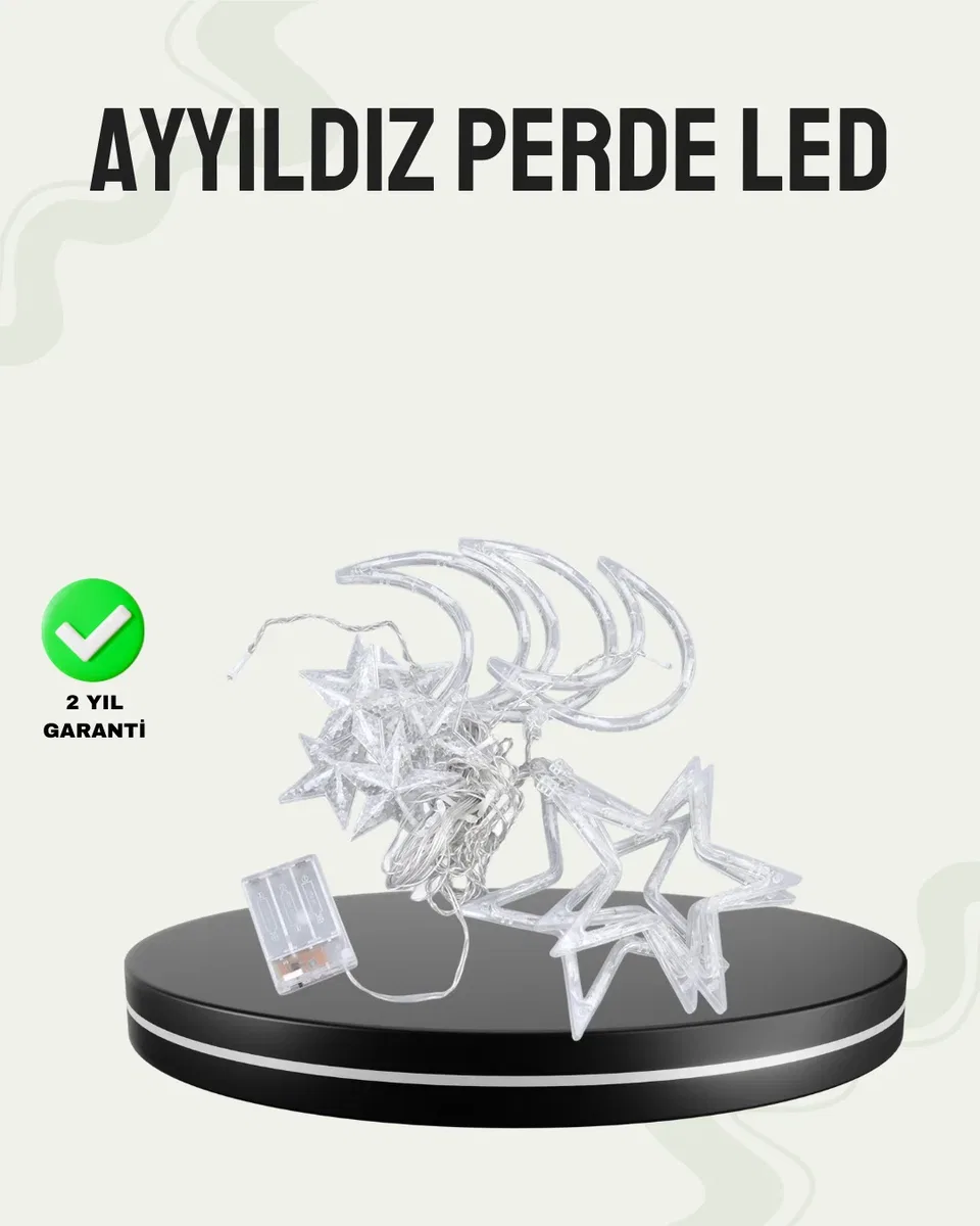Prizli Yıldız Ay Perde LED Işık Ev ve Organizasyon Dekoru