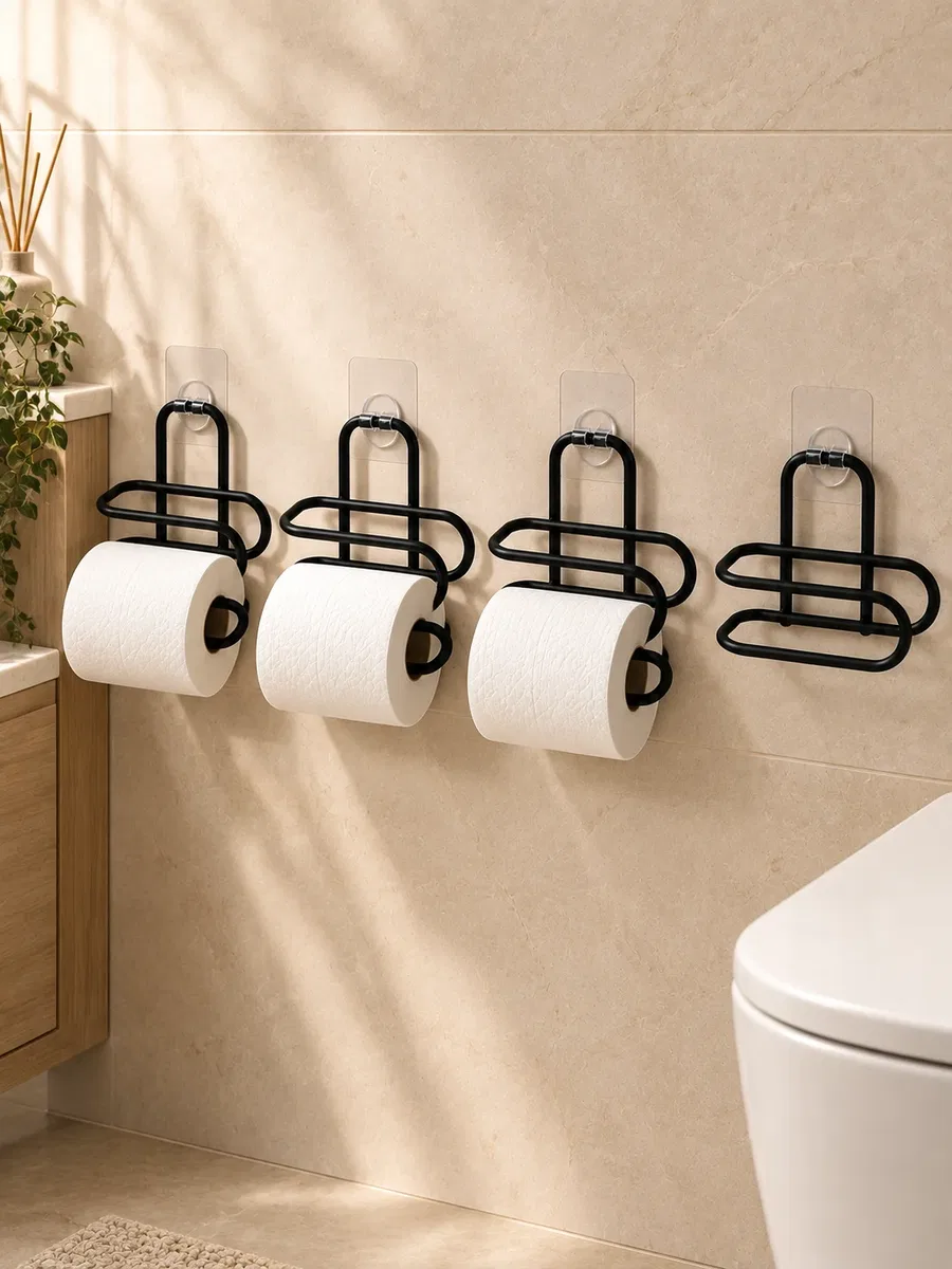 Duvara Yapışkanlı WC Kağıtlık Siyah Metal 4 Adet Tuvalet Kağıdı Rulo Askısı görsel 3