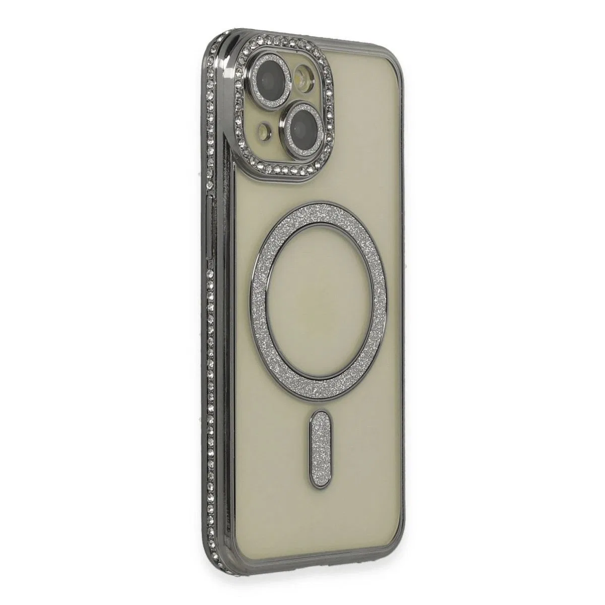 Apple İphone 13 Kılıf Joke Simli Magneticsafe Kılıf - Gri