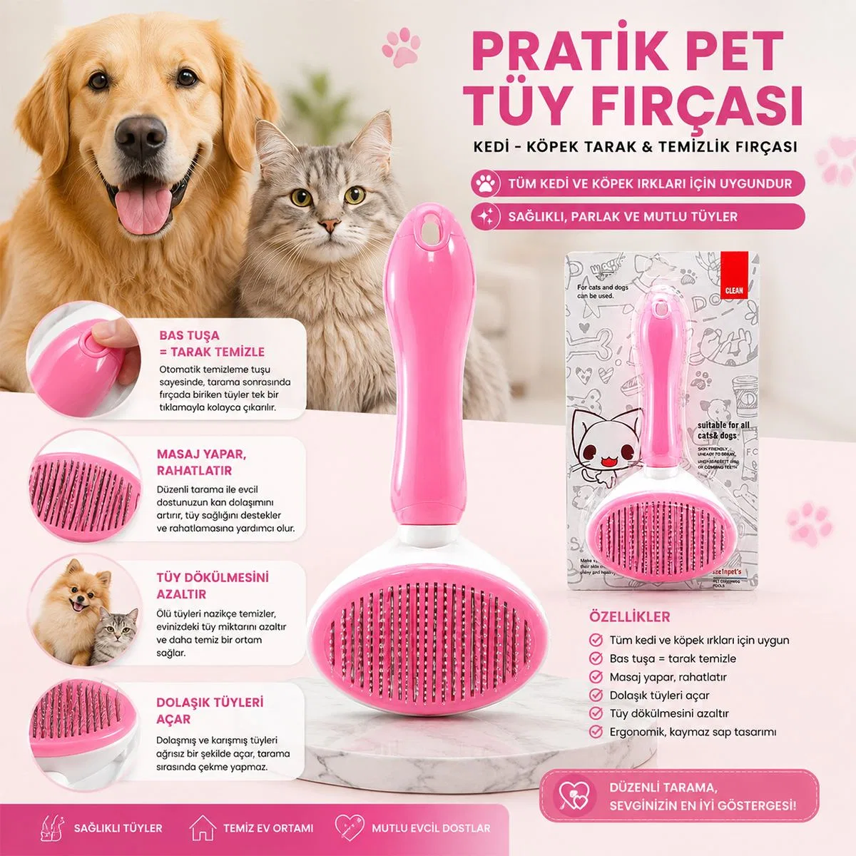 Pet Tüy Fırçası - Kedi ve Köpek Self-Cleaning Tarak görsel 3