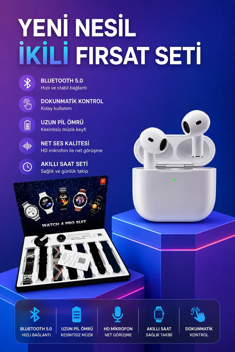 3. Nesil TWS Bluetooth Kulaklık Bluetooth Bağlantılı Akıllı Saat Amoled Ekran Plastik Hasır Kordon