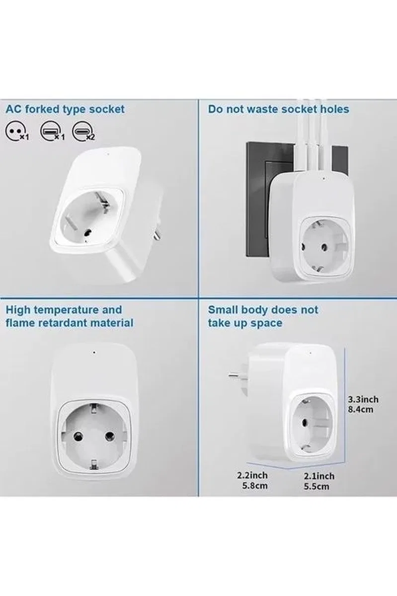 Tekli Yüksek Voltaj Korumalı Duvar Prizi 2x Type-c 1x Usb Çıkışlı Priz Grup Priz Çoğaltıcı Beyaz görsel 4