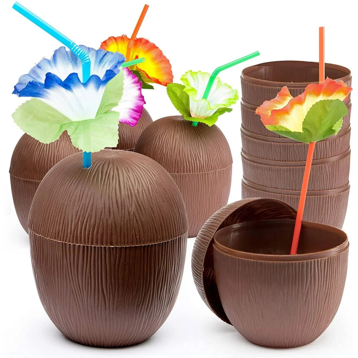 Hindistan Cevizi Hawaii Luau Aloha Pipetli İçecek Kabı Bardak 10x13 Cm 1 Adet görsel 3