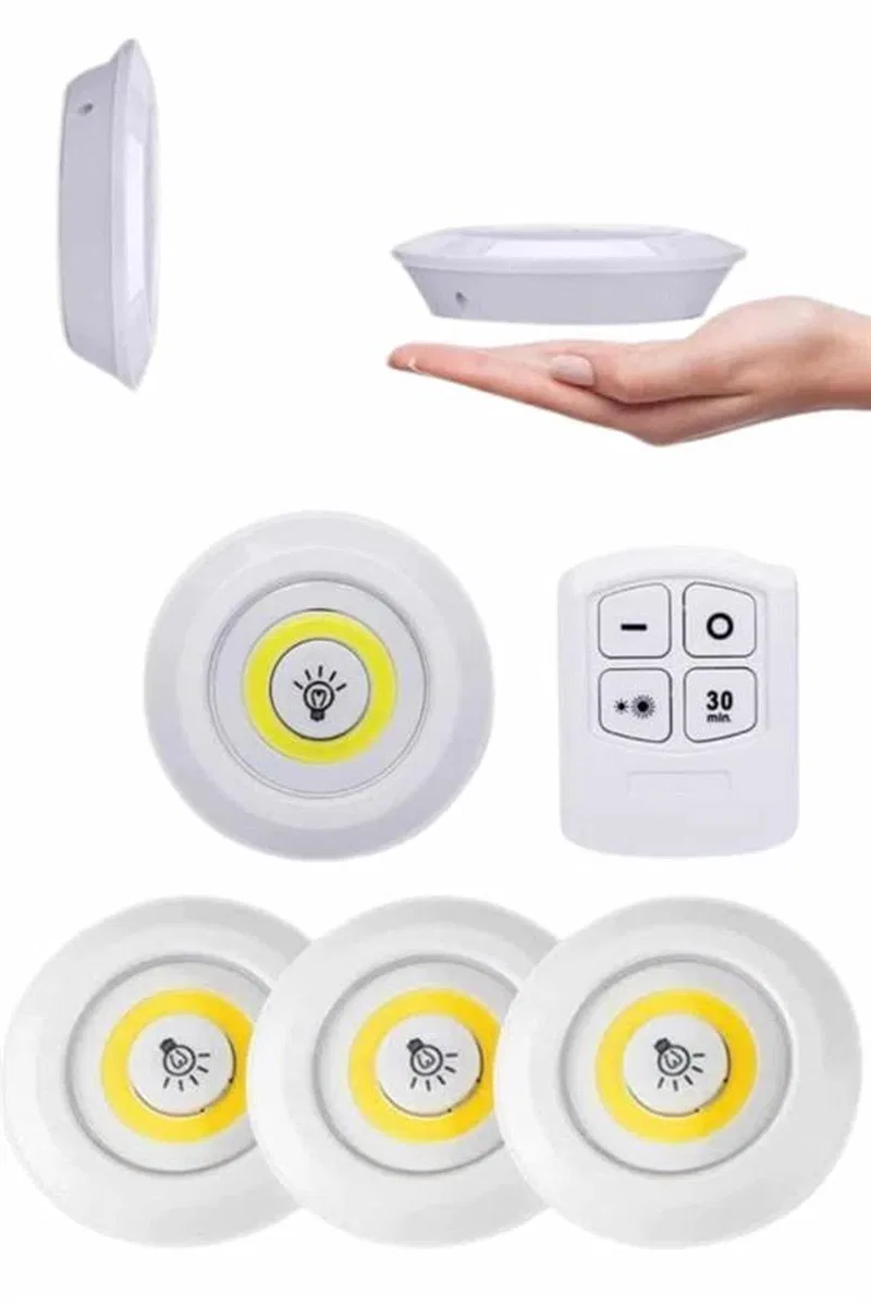 Yapışkanlı 3'lü Spot Led Işık Lamba Montajsız Pilli Uzaktan Kumandalı görsel 4