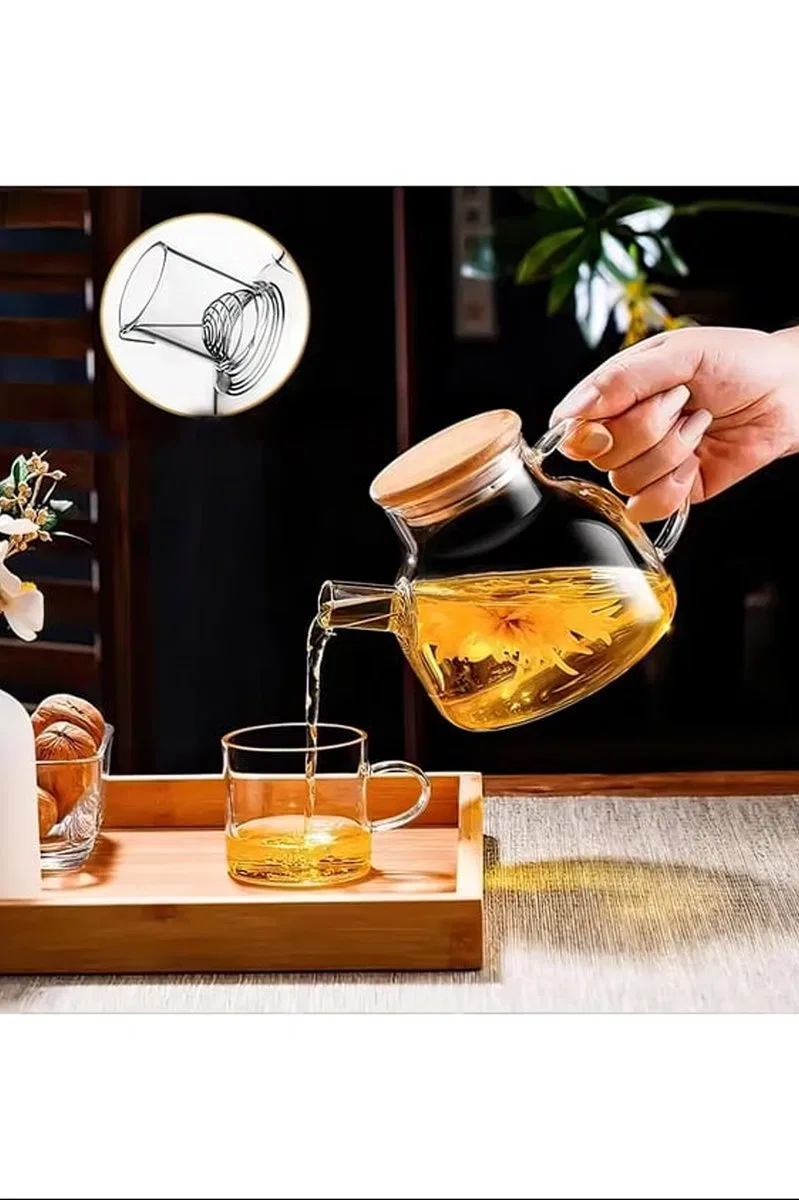 Bambu Kapaklı Borosilikat Cam Demlik 1000ml Royaleks-CM-2000 görsel 4