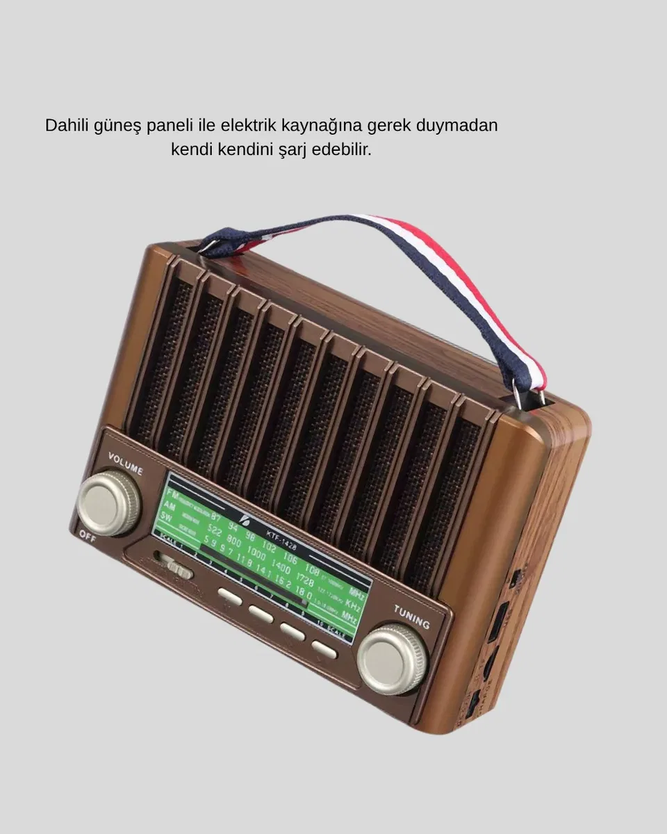 Taşınabilir Hoparlör Güneş Panelli Bluetooth USB SD FM AM SW Radyo görsel 5