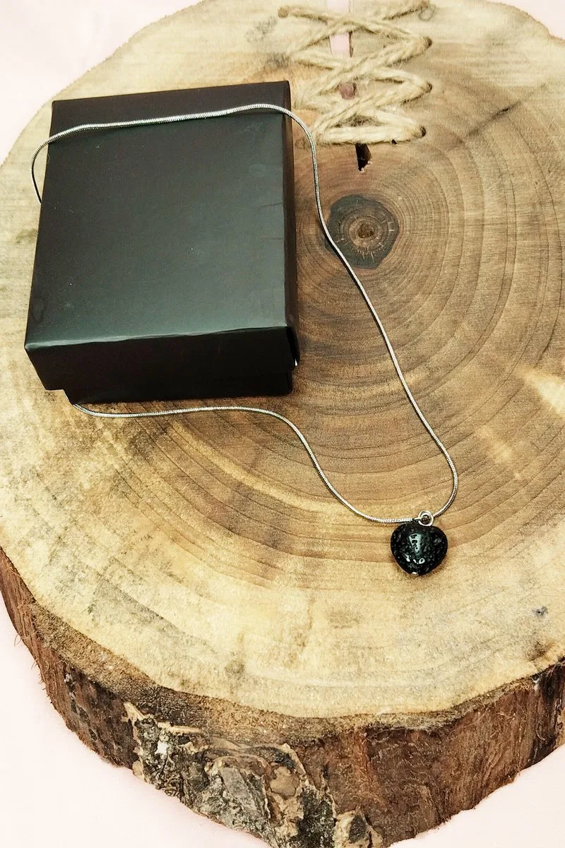 Lav Taşı Doğal Taşı Zincirli El Yapımı Kolye Uç: 1, 5 cm Zincir: 20 cm Kutulu görsel 7