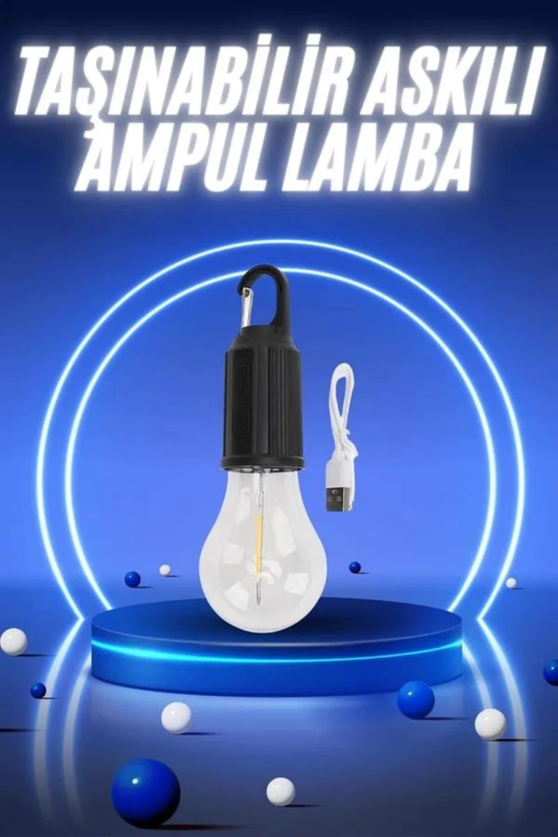 Taşınabilir Şarjlı Led Ampul Askılı Lamba Kamp Bahçe Lambası görsel 2
