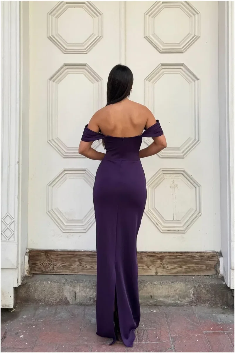 Kadın Modern Dik Yaka Payetli Maxi Uzun Kollu Abiye Elbise görsel 2