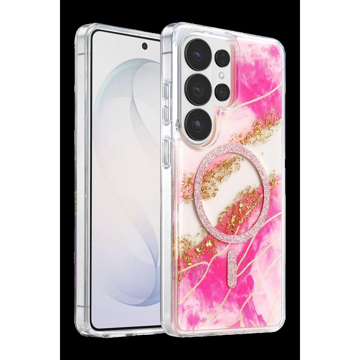 Onegif Samsung Galaxy S26 Ultra Lotus Simli Magsafe Kapak - Pembe