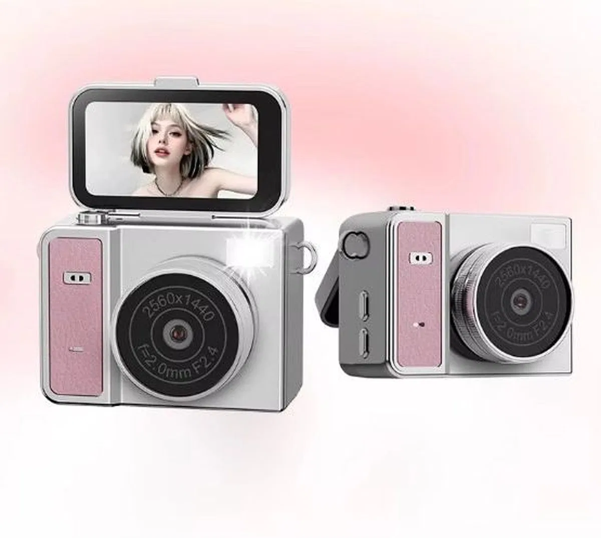 2k Mini Dijital Retro Video Kamera Flaşlı Dijital Vlog Mini Fotoğraf Makinesi Türkçe Menü Pembe görsel 2