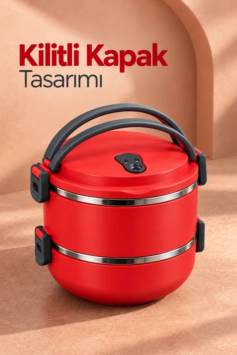 Sızdırmaz Kapaklı İki Katlı Sefer Tası Beslenme Kabı görsel 4