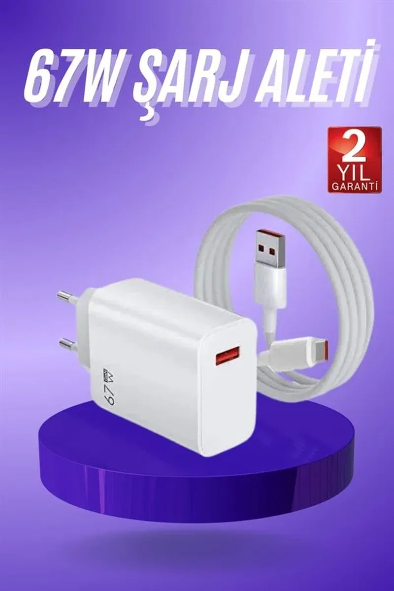 Beyaz Ultra Plus Hızlı Şarj Seti Şarj Adaptörü ve Kablosu 67W görsel 2