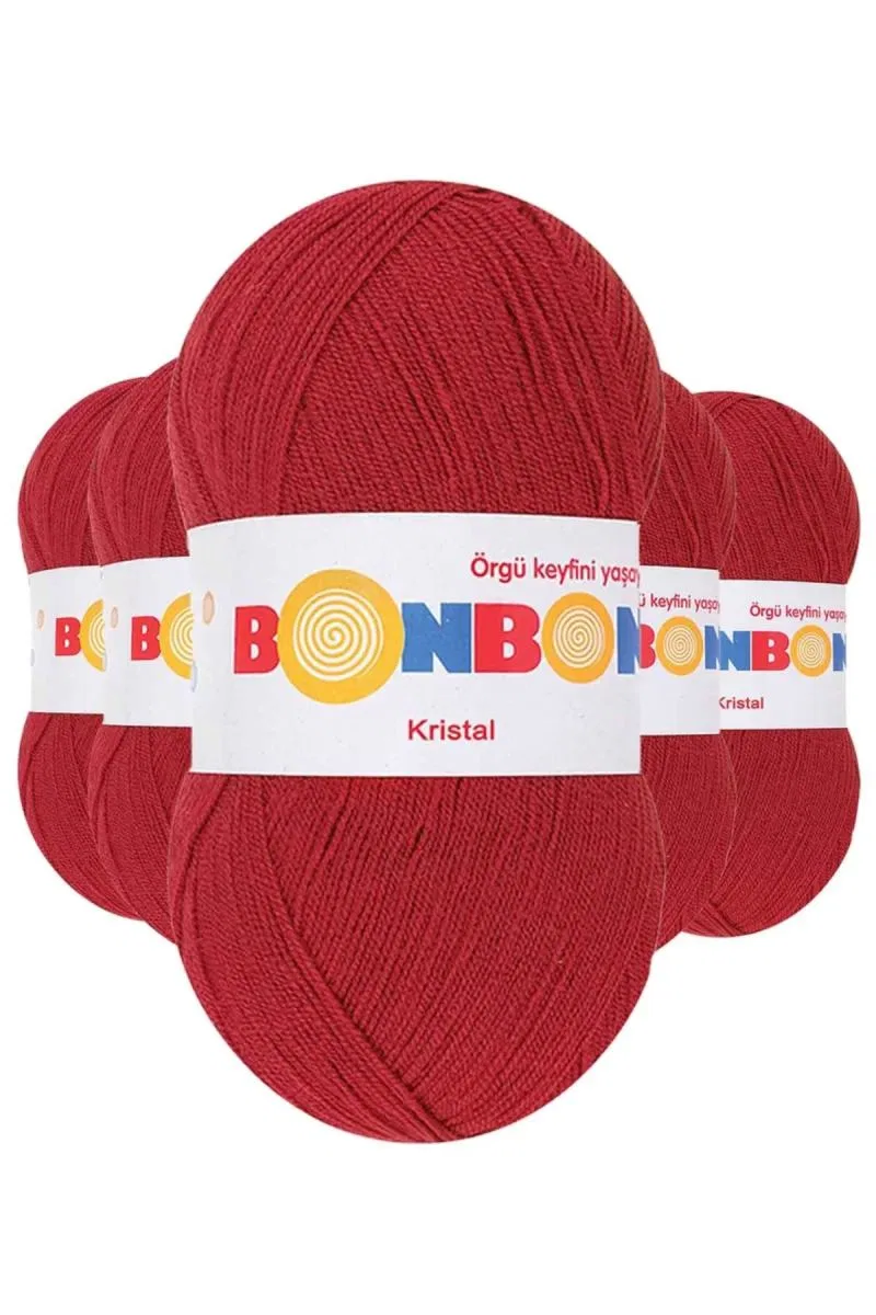 5 Adet Kristal El Örgü Lif İpi Koyu Kırmızı 98237 - bonbon mudanis