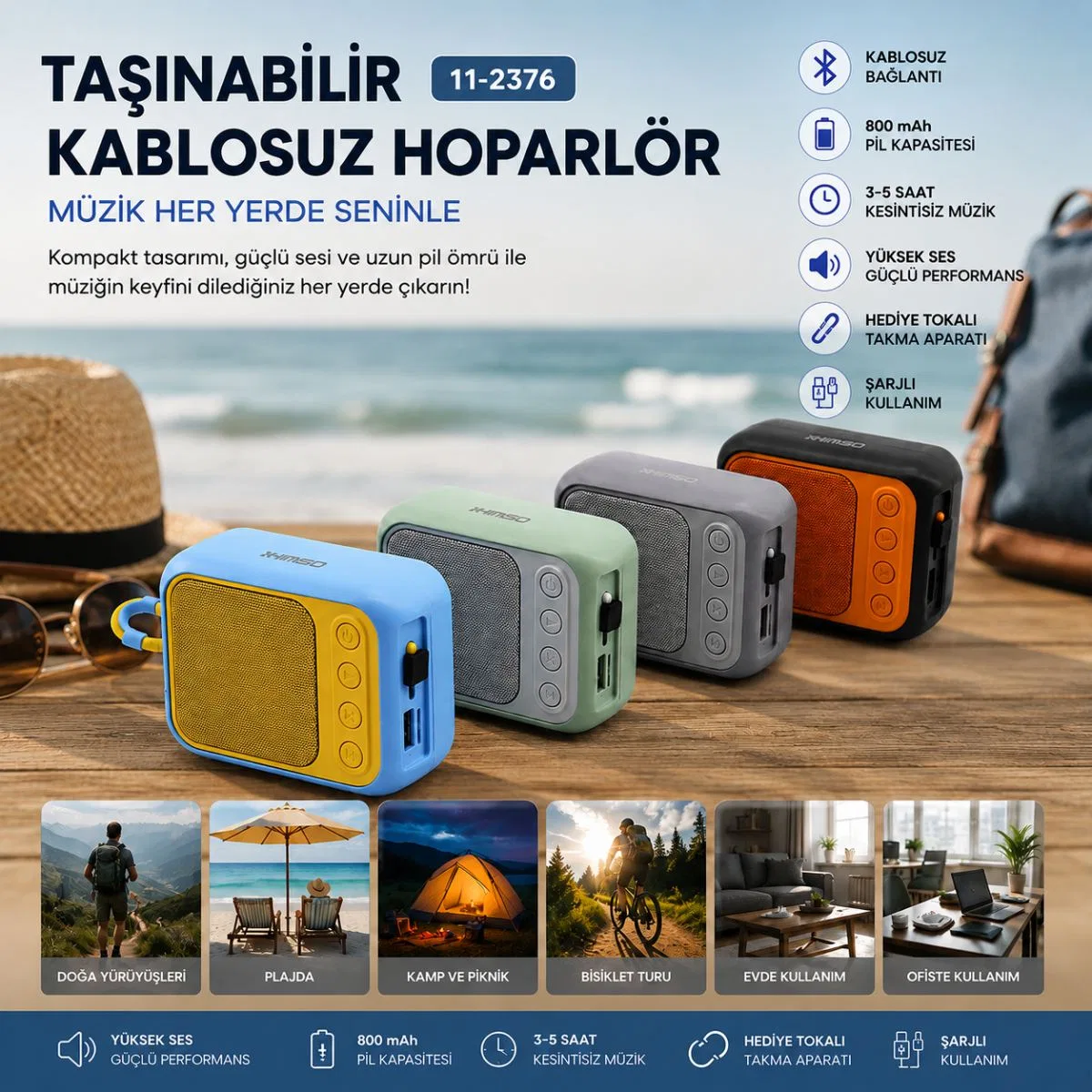 Mini Bluetooth Hoparlör (Type-C, 5W, Mikrofon & Kart Girişi) görsel 4