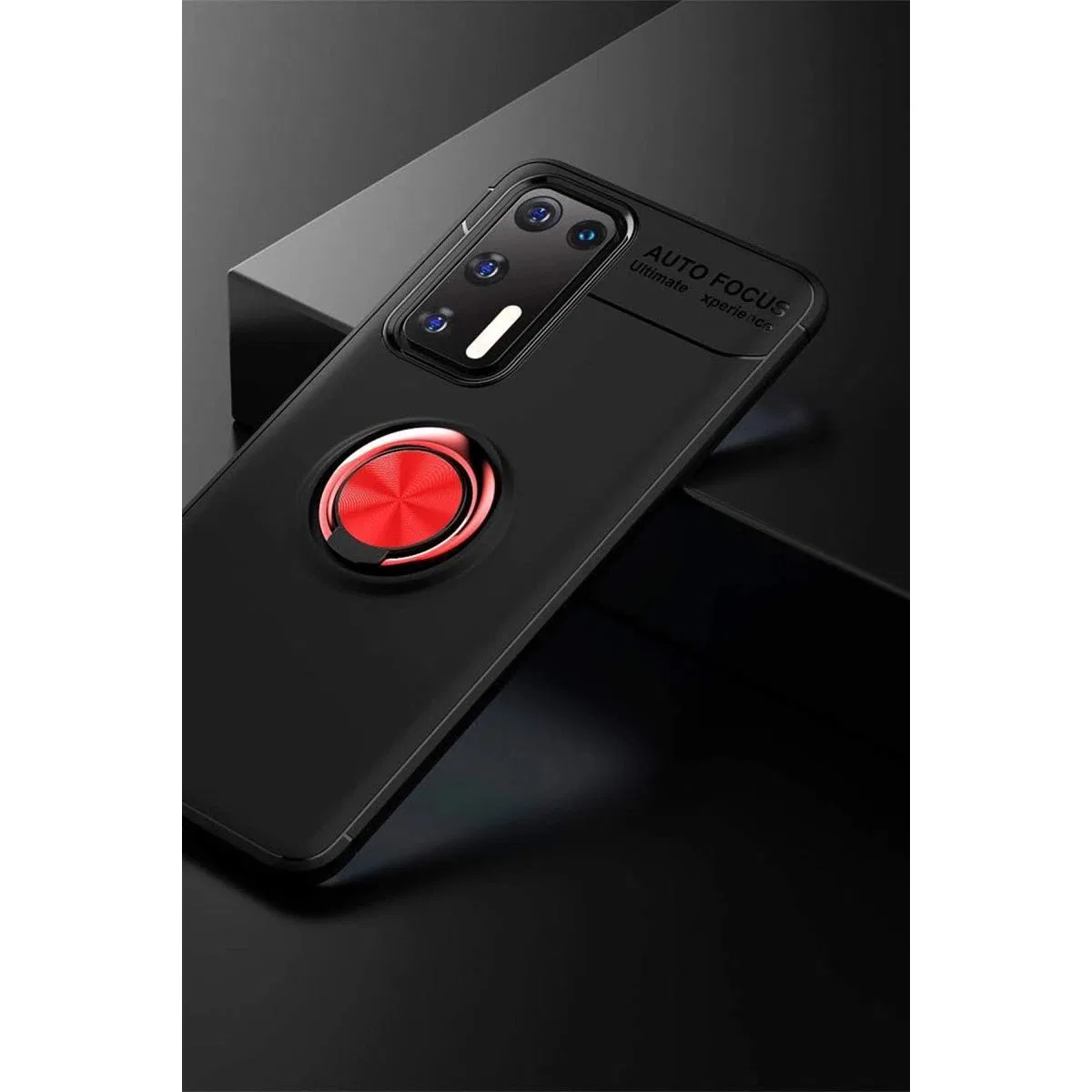 Huawei P40 Kılıf Range Yüzüklü Silikon - Siyah-kırmızı görsel 3