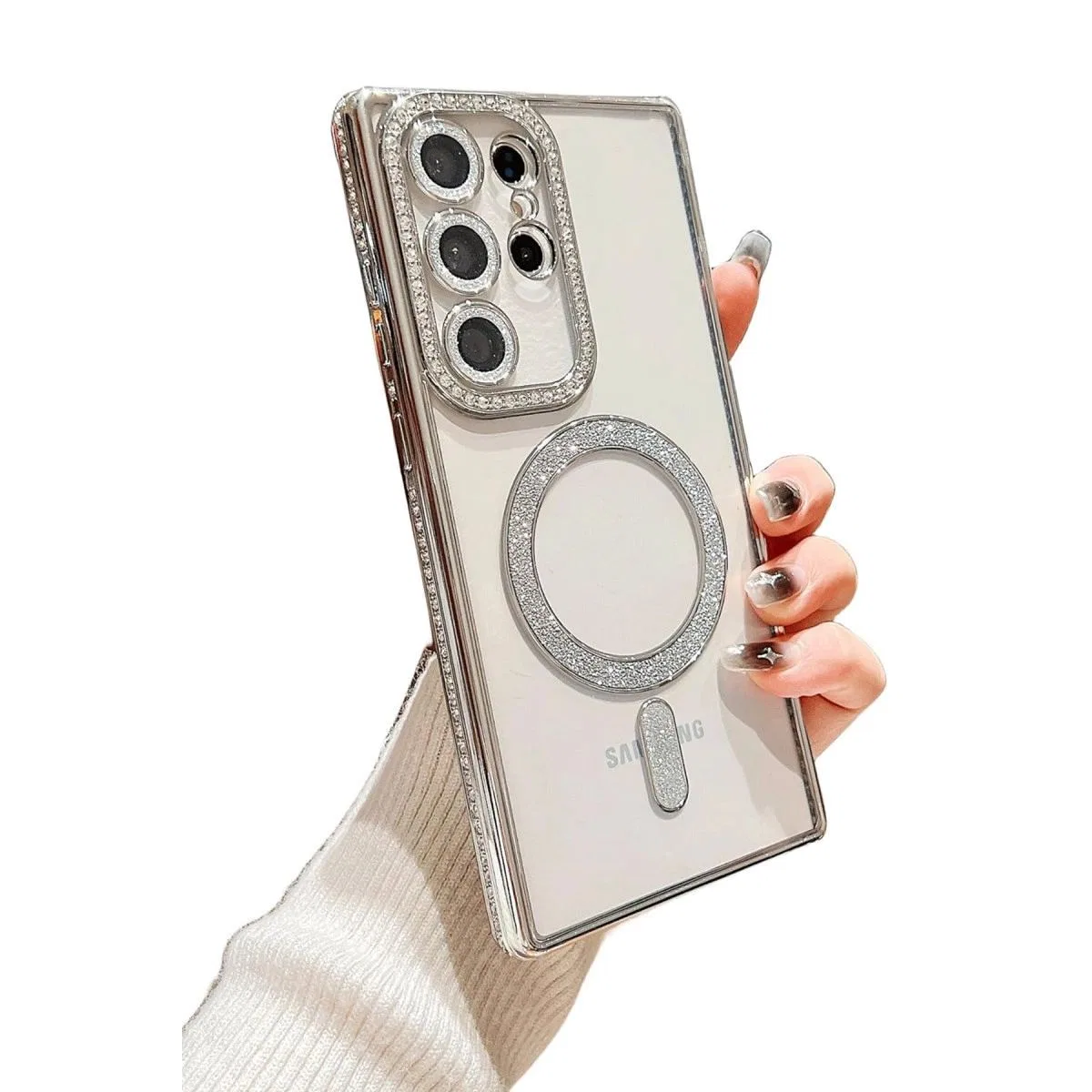 Samsung Galaxy S24 Ultra Kılıf Joke Simli Magneticsafe Kılıf - Mavi görsel 3