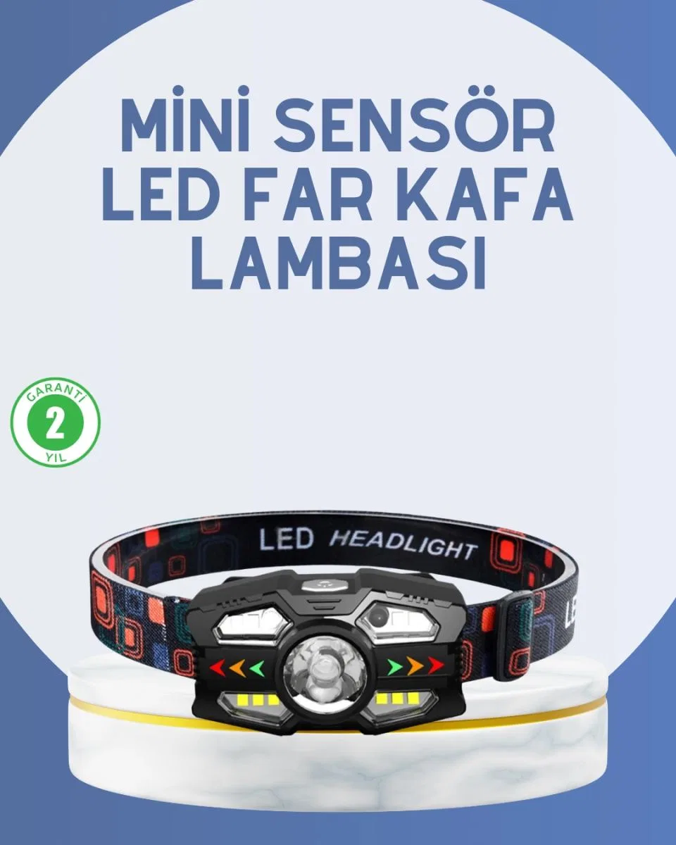 El Sensörlü Led Far Suya Dayanıklı Şarjlı Kafa Lambası
