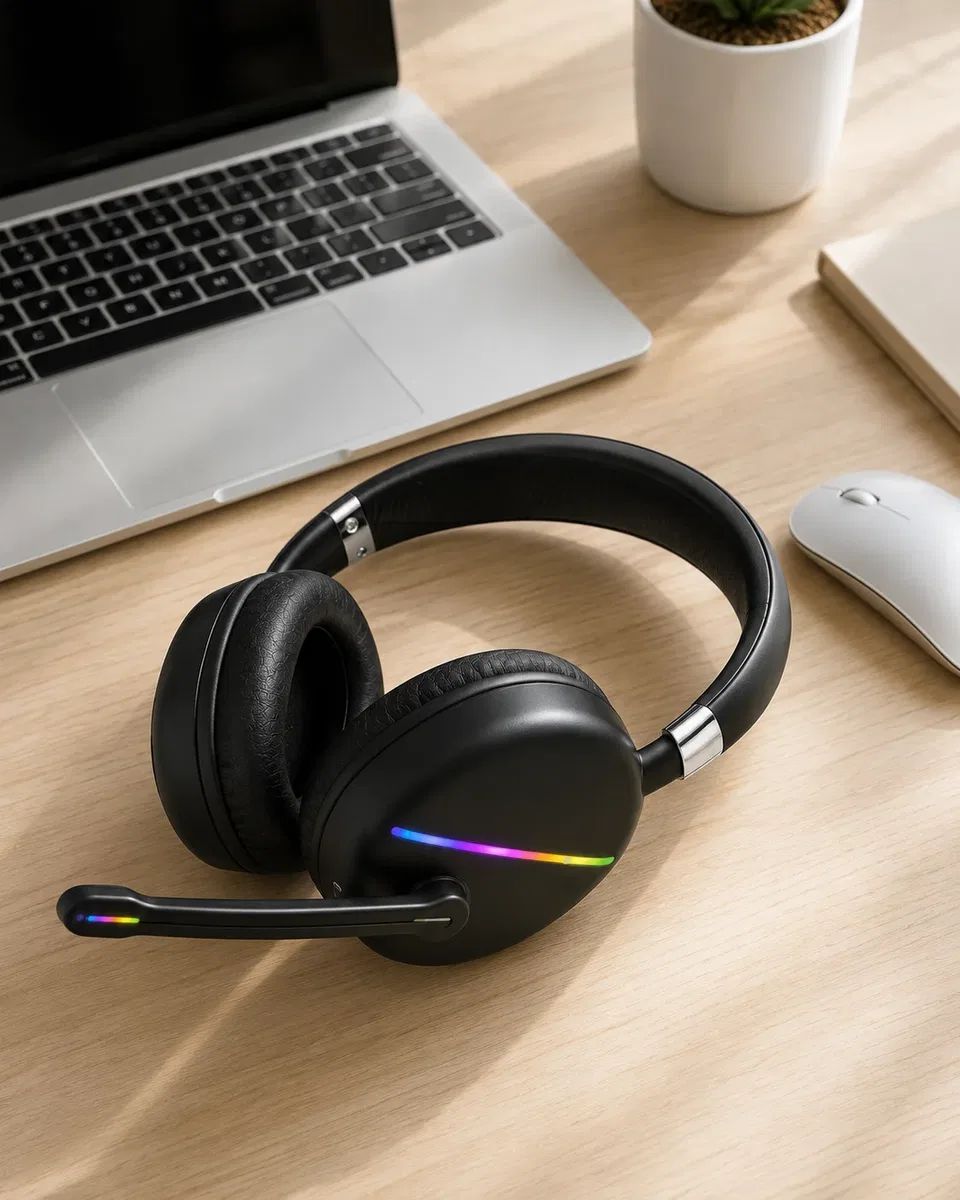 Bluetooth 5. 0 Kablosuz Kulak Üstü Kulaklık Mikrofonlu RGB Aydınlatmalı görsel 4