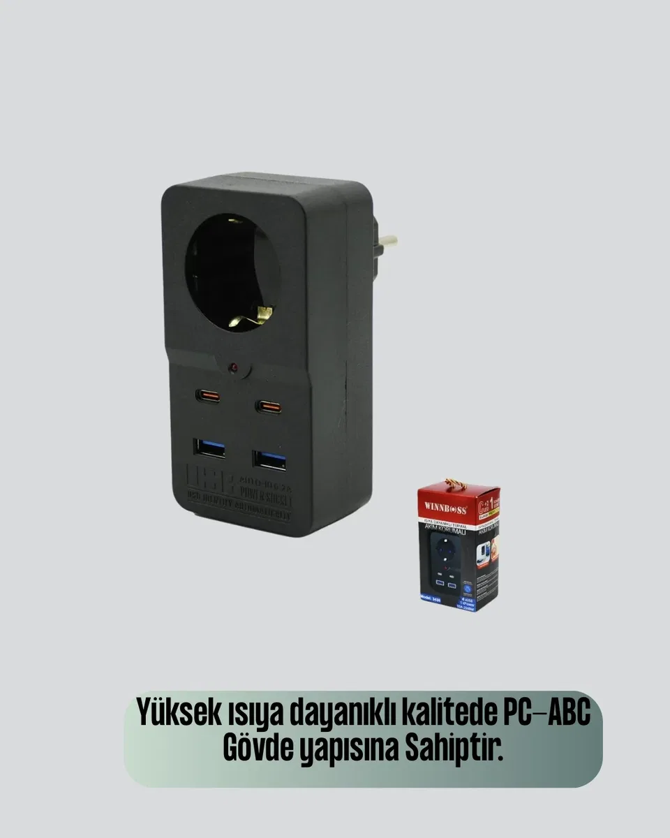 Tip Akım Koruma Prizi 10A 2500W USB Type C Destekli görsel 4
