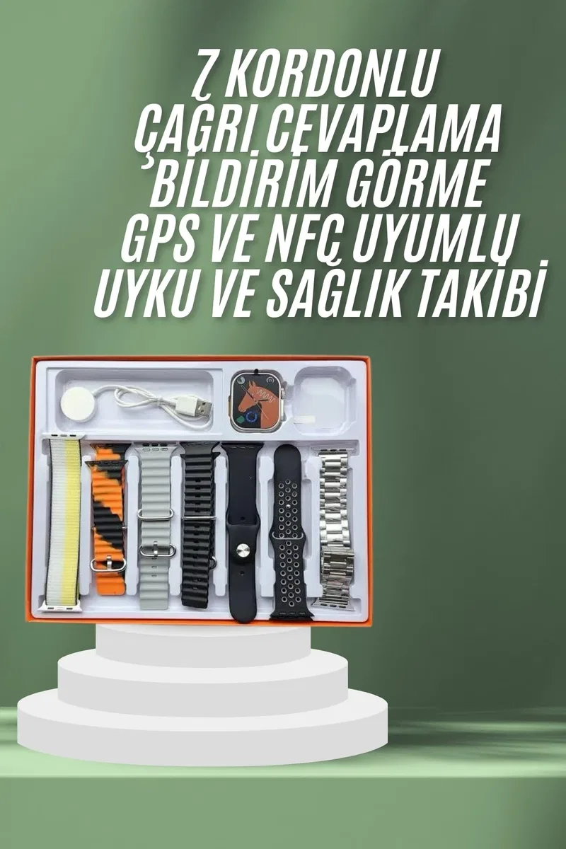 7 Kordonlu Akıllı Saat Plastik Kordon Hasır Kordon Çelik Kordon görsel 2