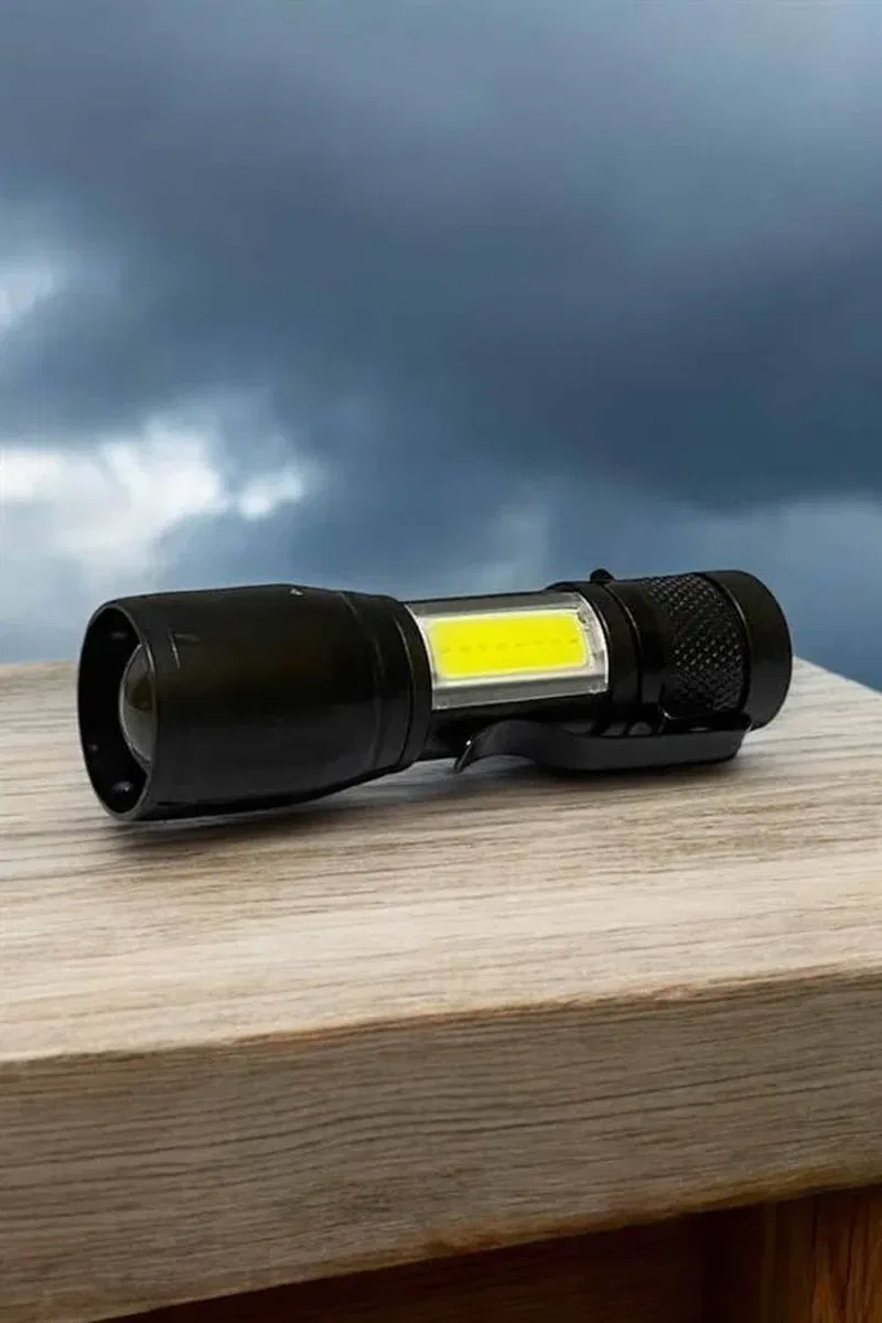 Şarjlı Metal Zoomlu El Feneri Işıldak Led Işık Taşınabilir El Lambası görsel 5