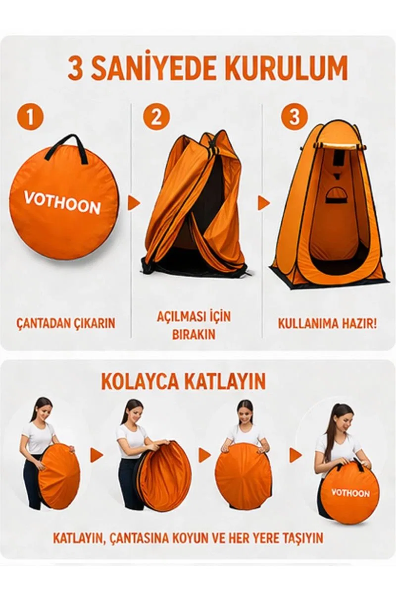Otomatik Kabin Giyinme Çadırı 120x120x190 Cm Üst Havalandırma Yan Pencereli Duş & Wc Çadırı görsel 2